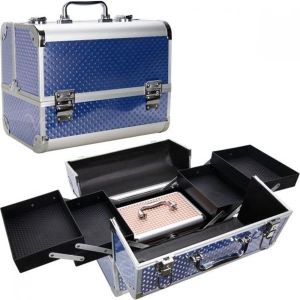 Ver Ver CP003-1717 2-in-1 Raindrop Holographic Makeup Train Case with 4 Extendable Trays & Personal Travel Case with Mirror & Key Lock; Blue CP003-1717